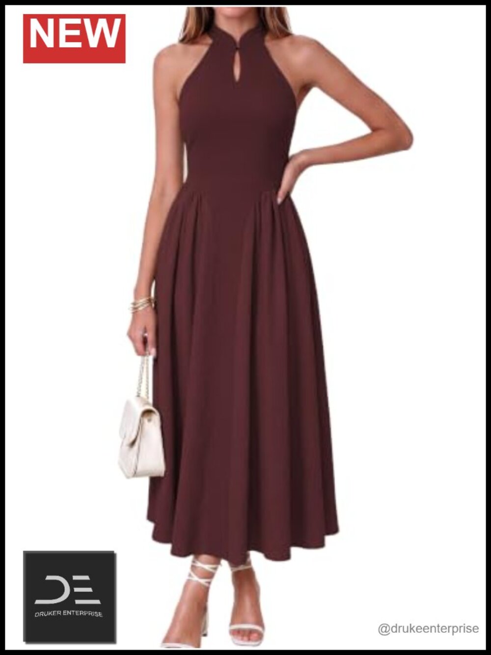 Womens Halter Neck Maxi Dress Sleeveless A-Line Formal Wedding Guest